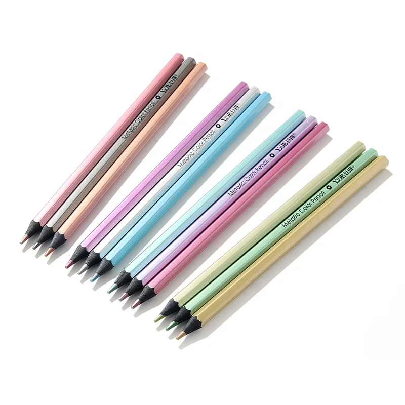 Customized Logo 7 Inch Hexagonal Shape Black Wood Metal Color Pencil Color Pencil Set For Drawing