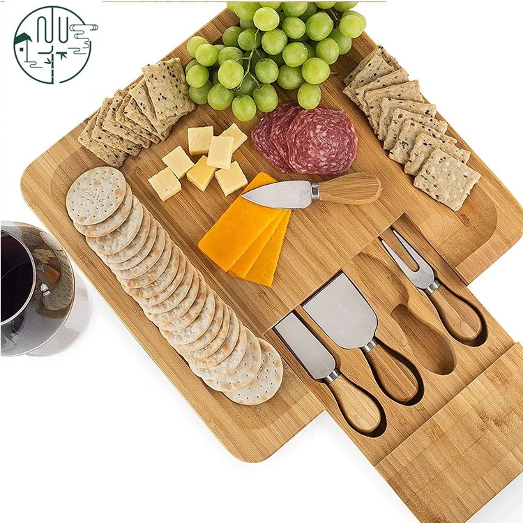 Wood Bamboo Slate Cheese Cutting Board with cutter Large Bamboo Chopping Blocks Cutting Food Sets