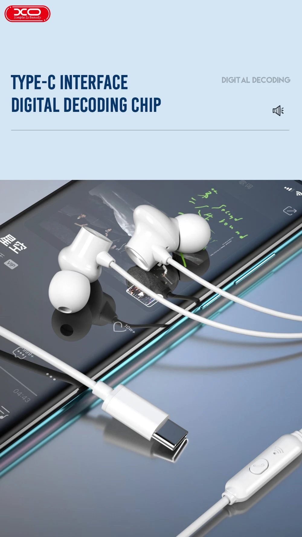 XO EP42 Type-c  Music  Earphone  Headphone Earphone  Stereo Earbud Wire  In Ear For Mobile Phone