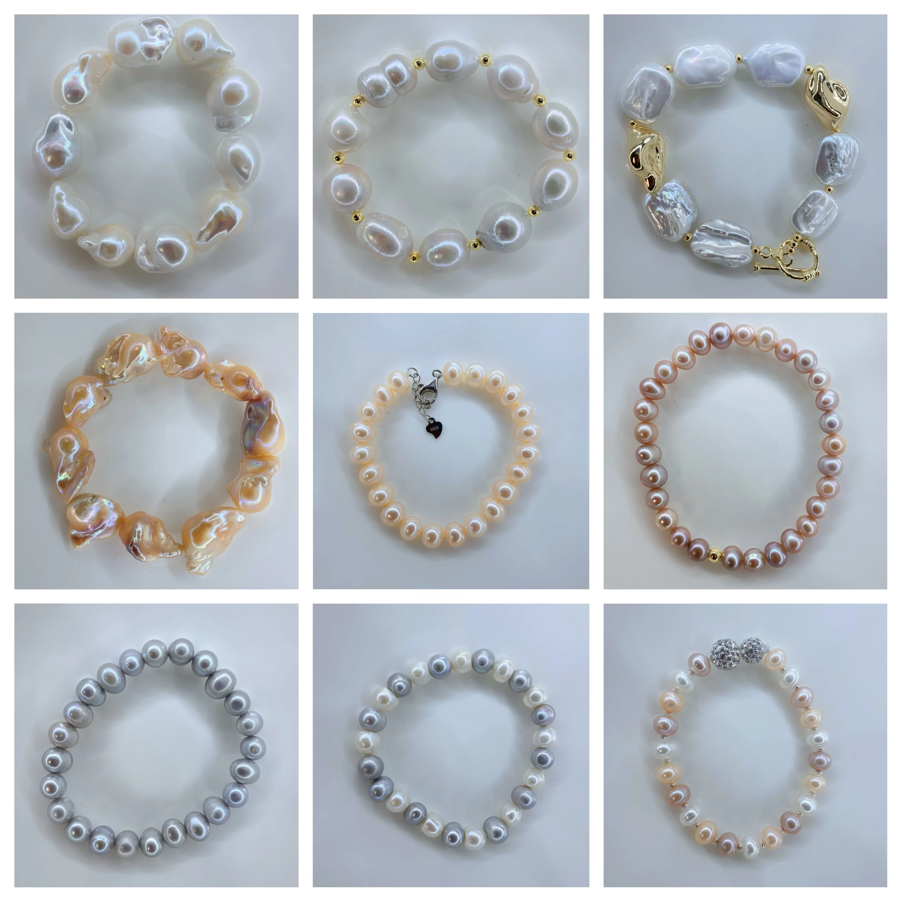 Natural Freshwater 925 Silver button Baroque pearl Round pearl bracelet Color bracelet 18cm in length For party wear daily wear