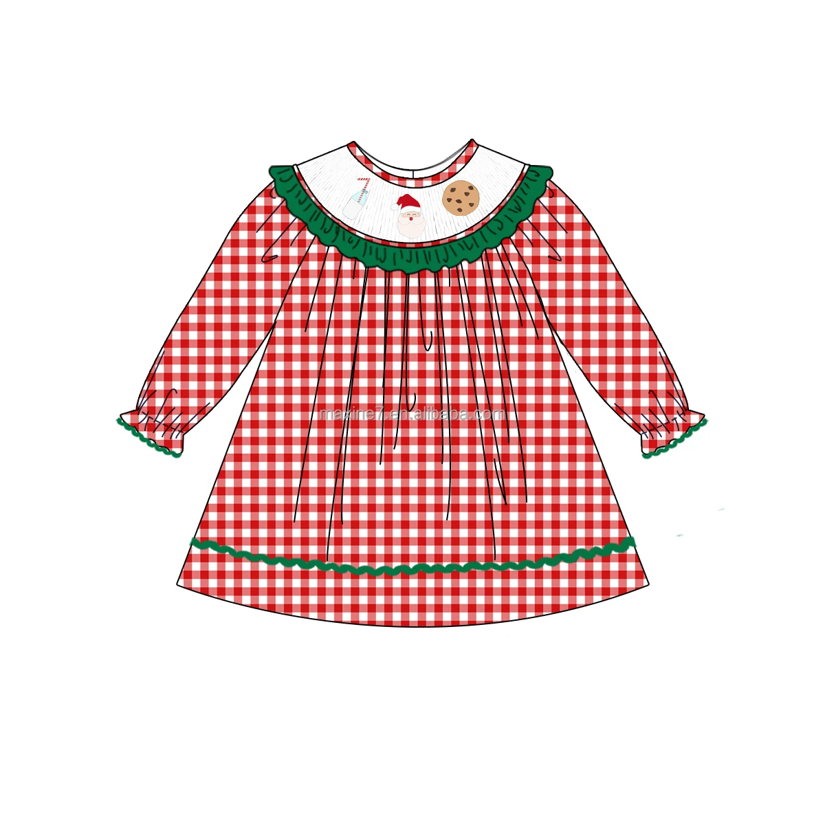 Children Christmas Clothing Sets Santa Embroidery Baby Girls Winter Kids Smocked Dresses Wholesale