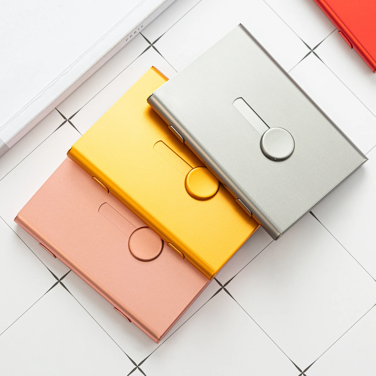 Personalized business card holder leather aluminum metal name card case box for men woman