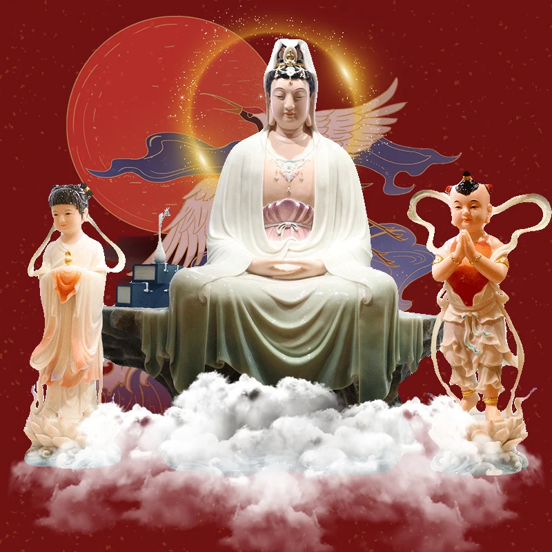 White marble Avalokitesvara Bodhisattva Buddha statue Avalokitesvara statue Good fortune boy dragon statue