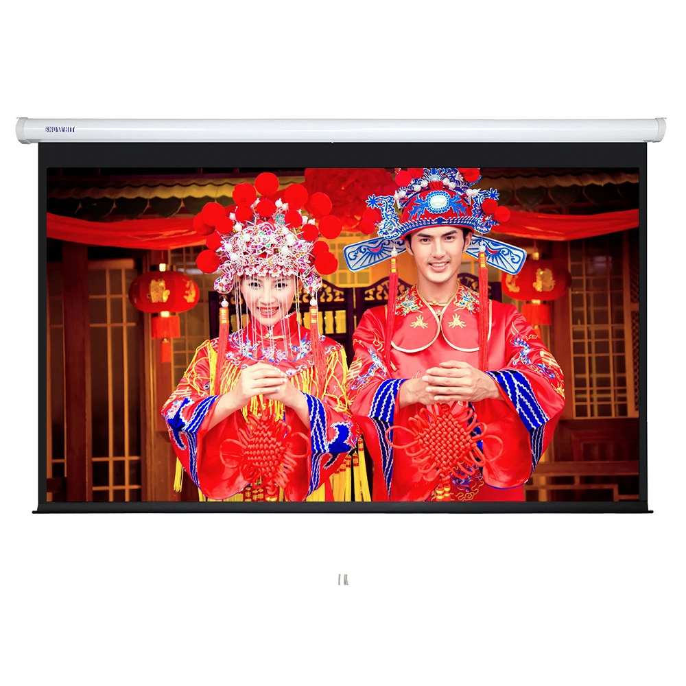 
High quality home theater 120 inch motorized screen with glass fiber matte white fabric 