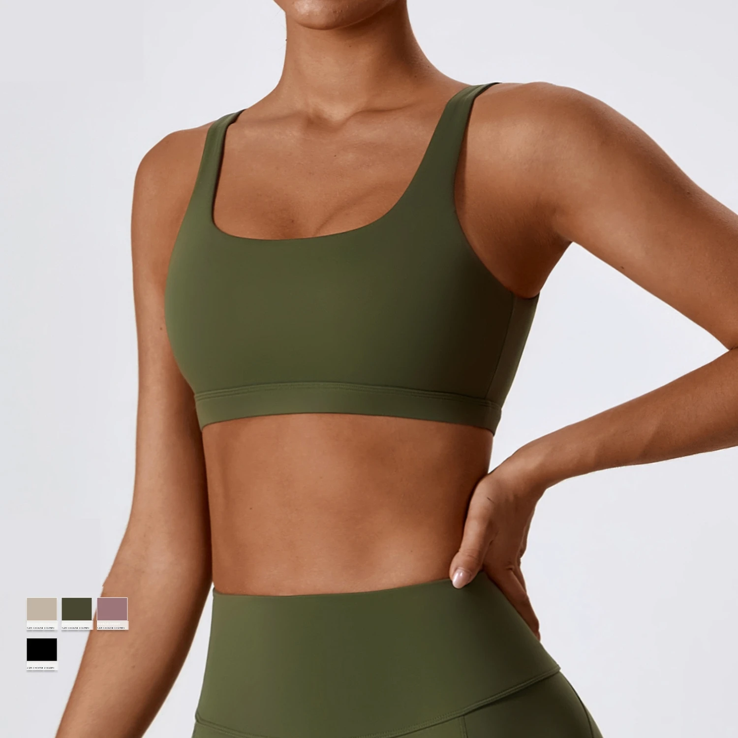 Open Back Sports Bra 8 Way Stretch Deep U Neck Bra Padded Fitness Top for Women