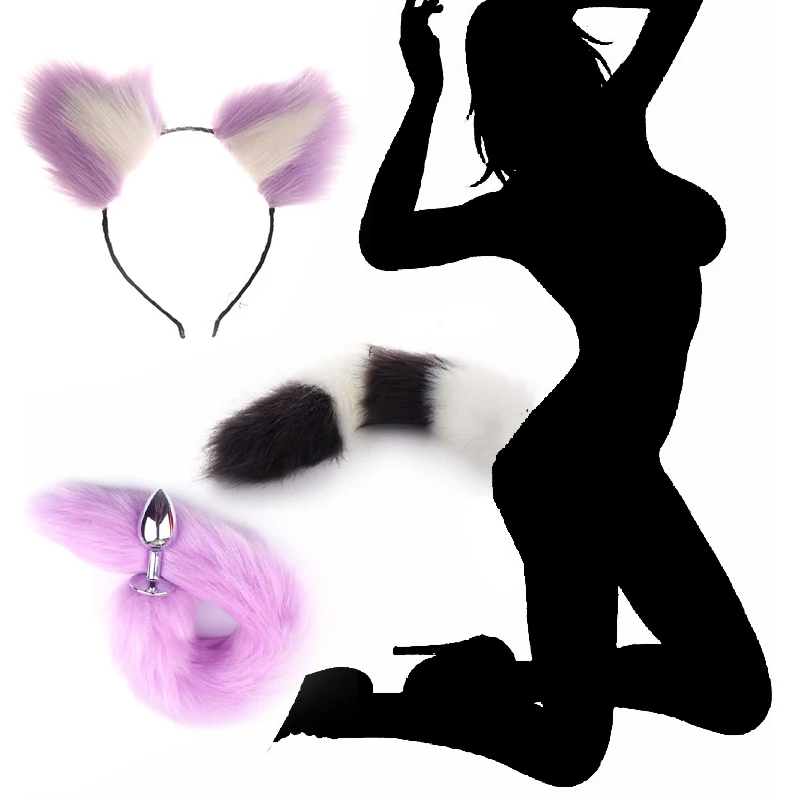 Erotic Toy Sex Anal Plug 2Pcs Wireless Cat Ears Stainless Steel Fox Tail Adult Anal Plugs Dilator For Woman