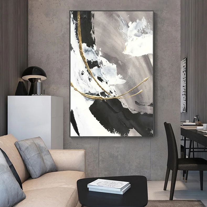 hot selling 100% hand made nordic living room decoration black white gray custom hand painted hand-painted abstract oil painting