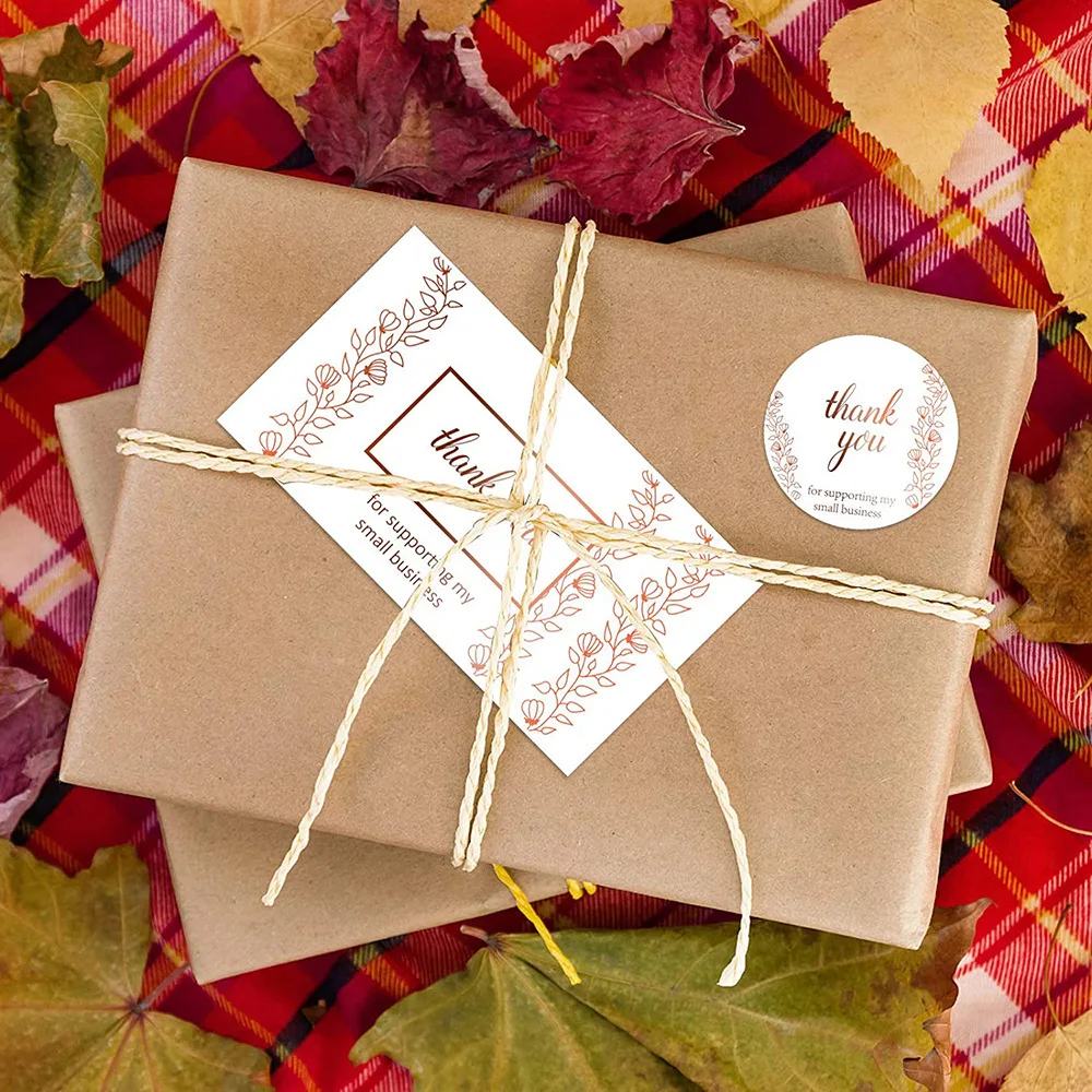 Luxury 5x9cm business card sticker set round labels Thank you for supporting my small business bronzing logo card stickers roll