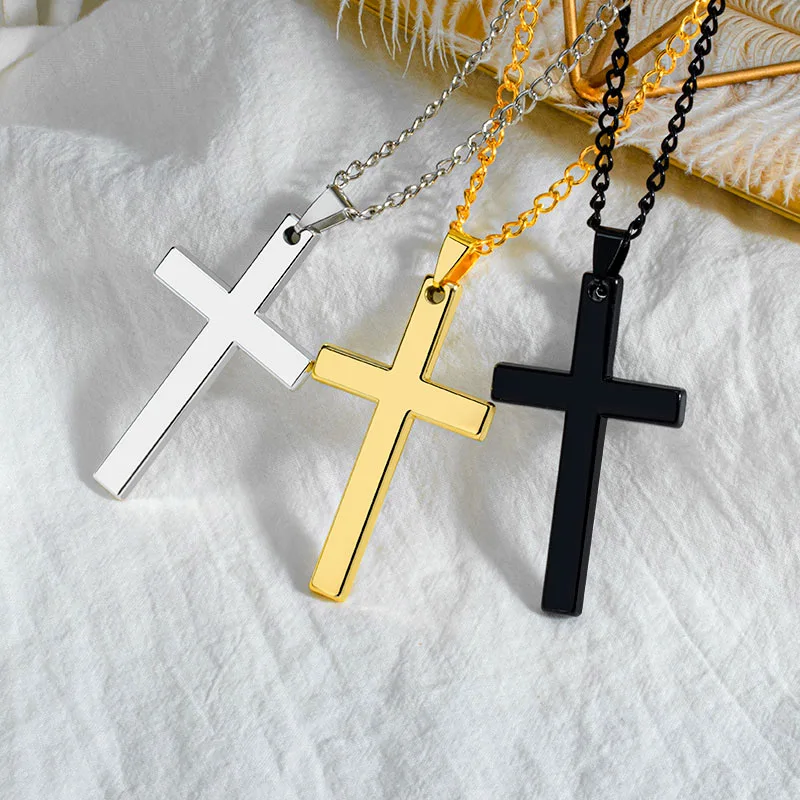 New Stainless Steel Cross Gold Silver Color Necklace Fashion Vintage Crystal Diamond Cross Pendant Necklace