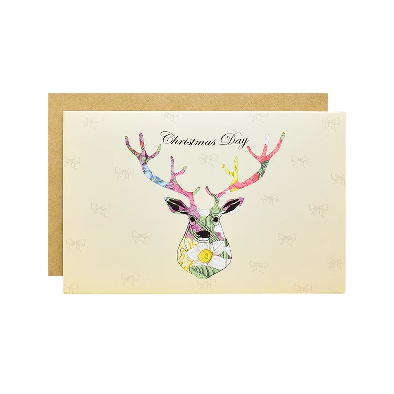 Custom printing kraft paper envelope merry christmas fold blank greeting cards