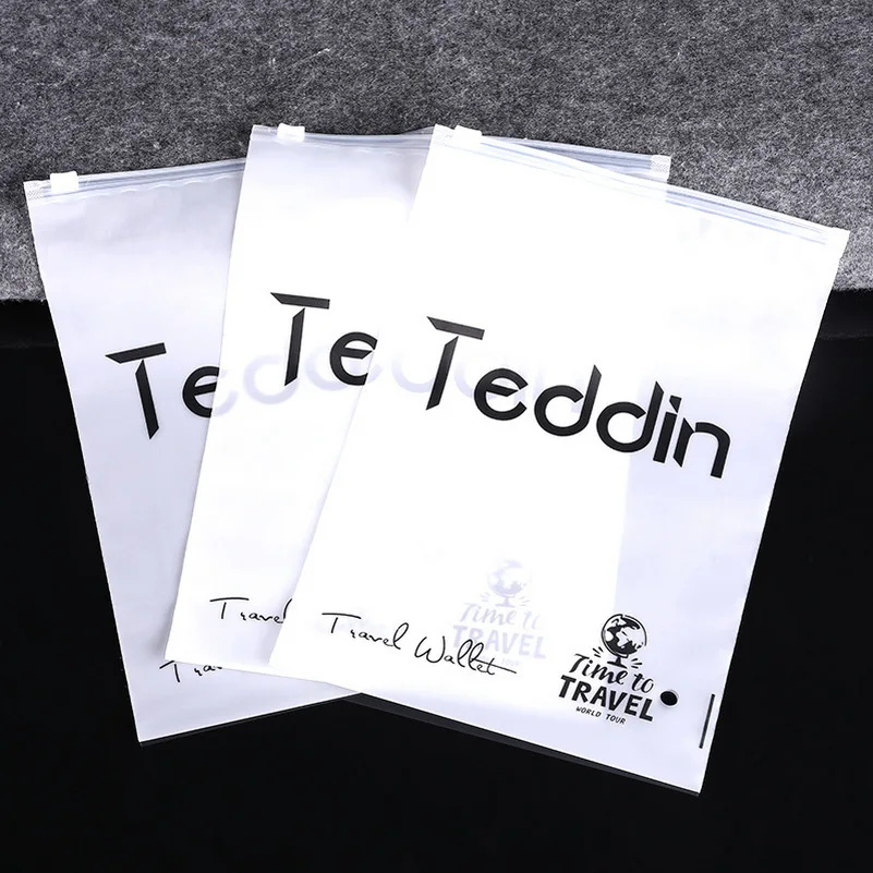 Custom Logo printed clear transparent frosted zip lock plastic pvc T Shirt packaging poly zipper bag for clothes
