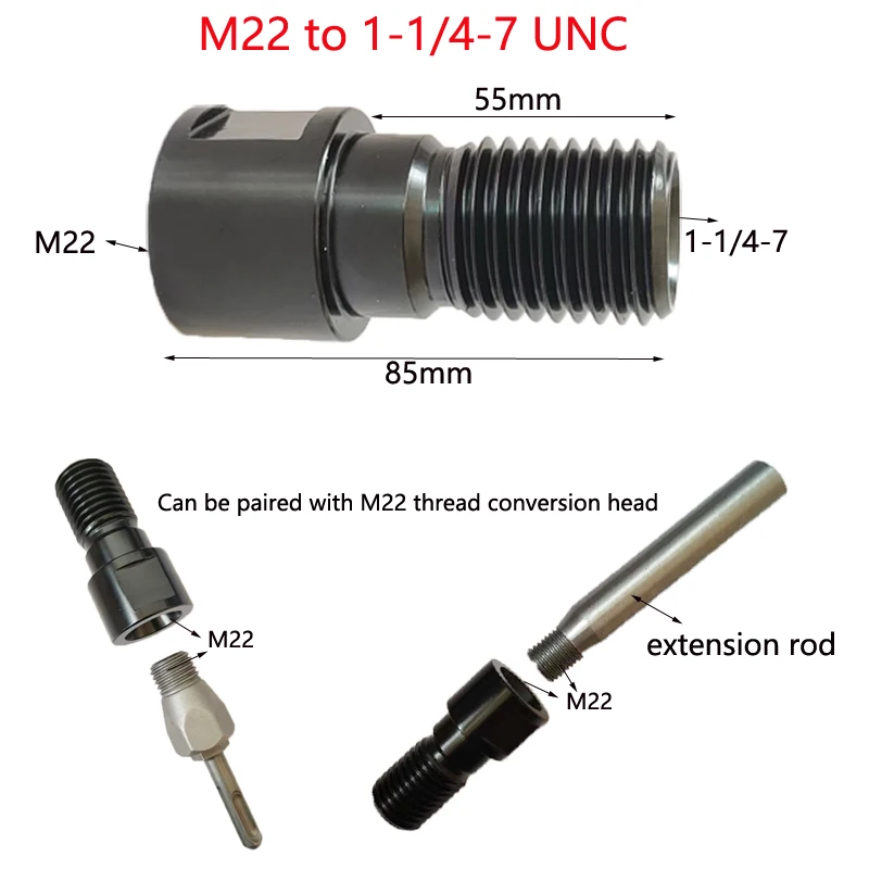 Top Core Drill Bit Adapter M22 Female to 1-1/4-7 Male  Tool for Connecting Core Drill Machine