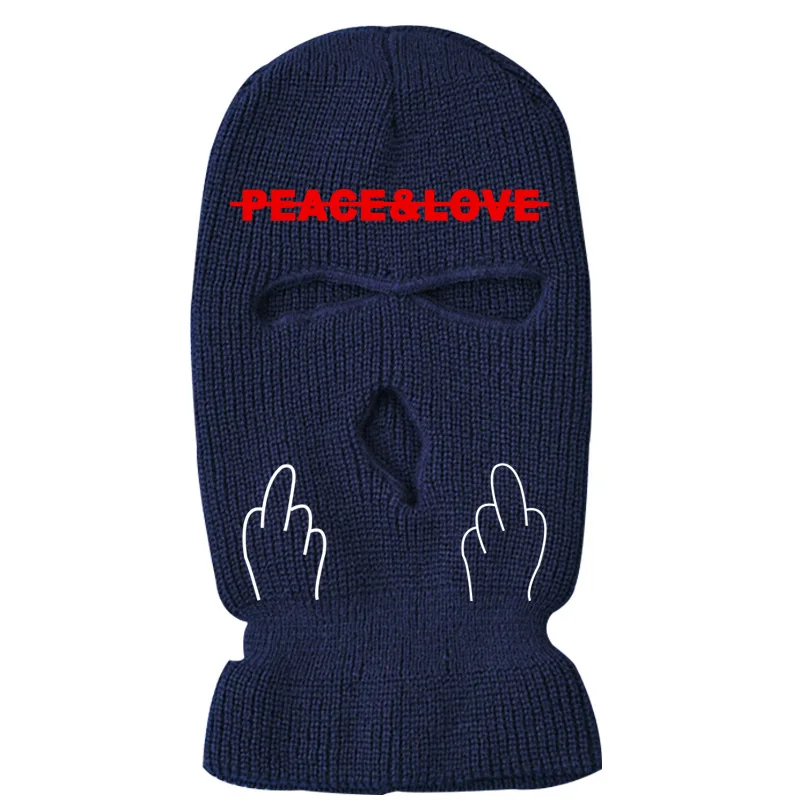 Women Men Beanies Custom Logo Embroidery Funny Jacquard Wool Knitted Full Face Ski Mask Cover Winter 3 Three Hole Balaclava Hats