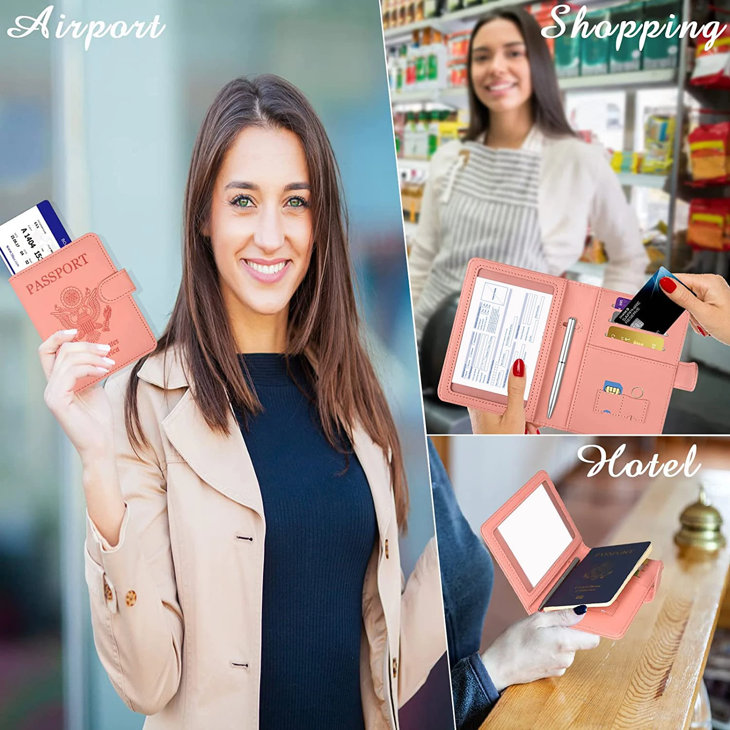 Holographic Flight Ticket Embossed Leatherette Passport Holder Canada Black Passport Cover Pu Leather With Sim Card