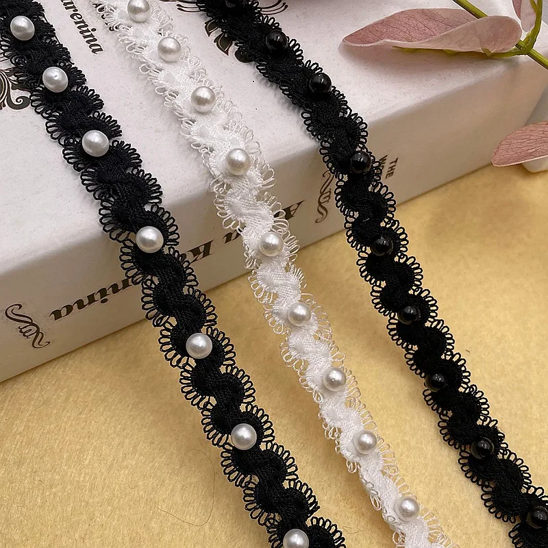 Garment Accessories White black Bead Trim Elastic Trim Tulle Bridal Fabric Sewing Handmade Beaded Pearl Lace Bead Trim