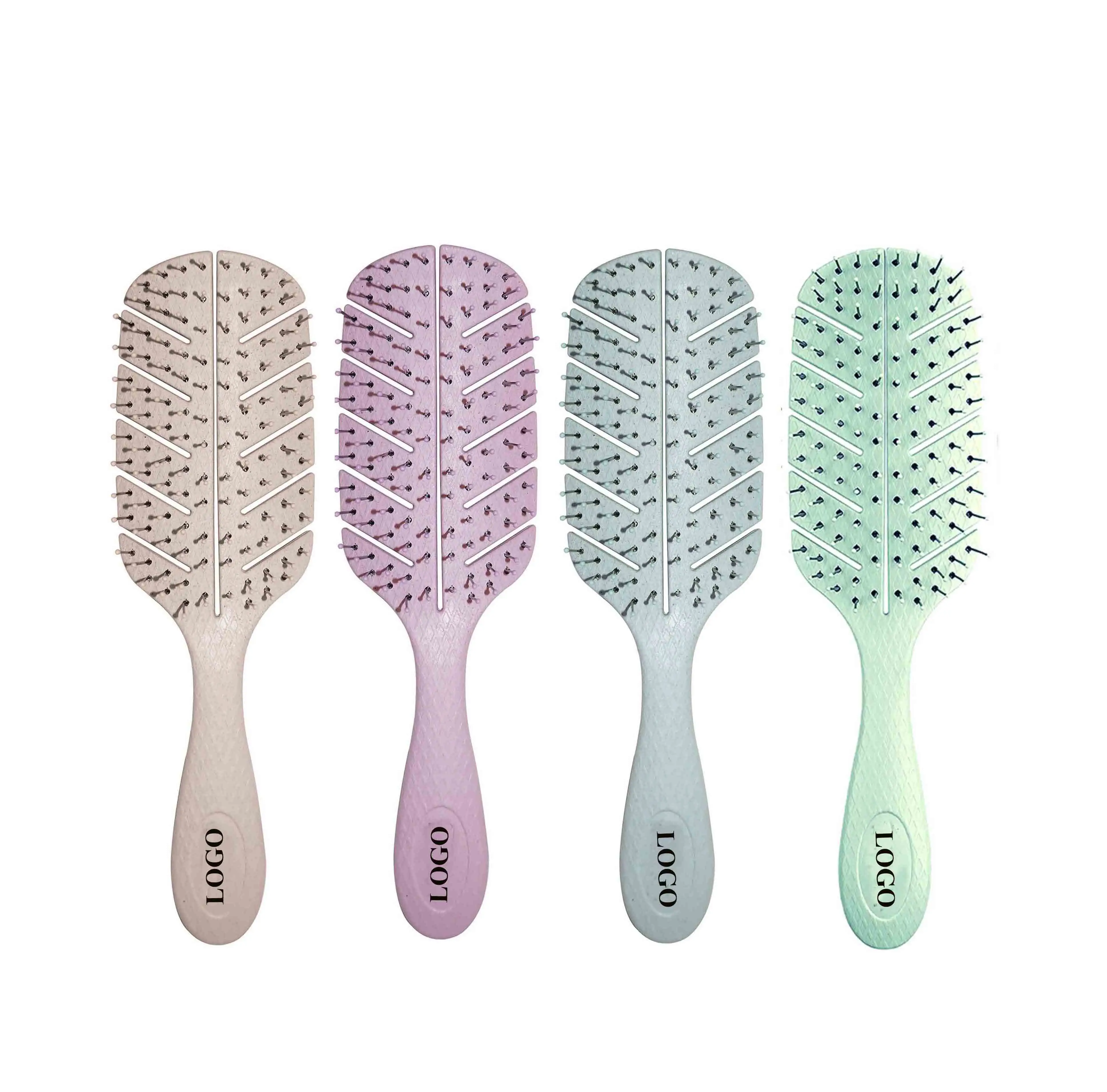 HEYAMO Wheat Straw Thick Hair Detangler Leaf Vent Brush Comb Hairbrush Biodegradable Detangling Natural Hair Brush For Women