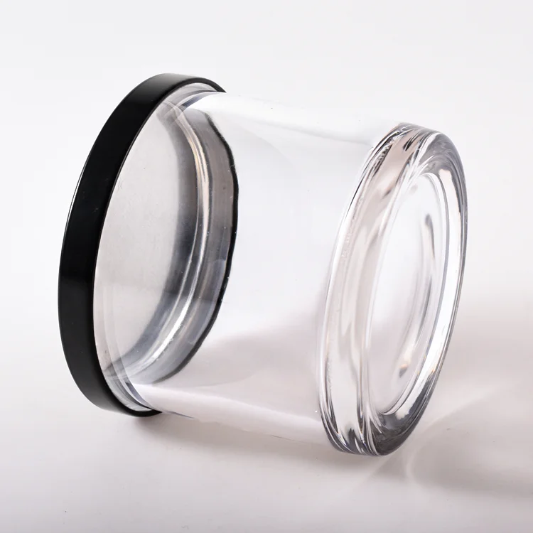 Thick wall round 280ml custom candle clear glass containers painted religious glass candle jars with metal lid