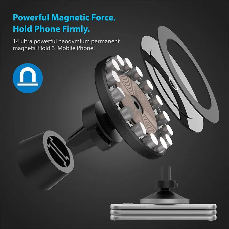 
Magnetic Wireless Car Charger Full Automatic Mount Qi Wireless Fast Charging Car Holder Stand for Mobile Phone 