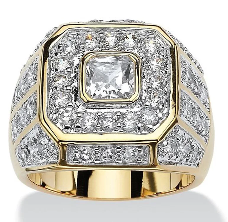 Luxury European and American men Gold Plated Full Diamond Alloy Ring Wholesale 2023 Retro Men Wild Personality Ring