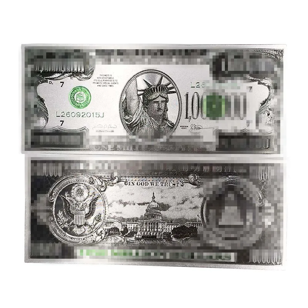 24K Golden plated foil 1 million dollar bill Silver Million dollar banknote best promotional gift