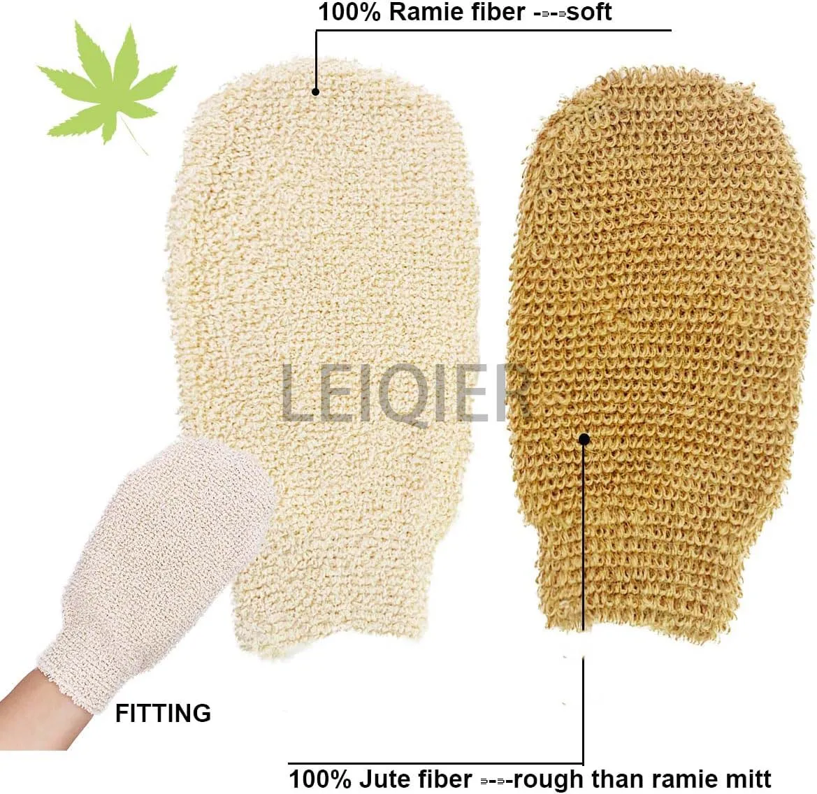 Перчатки для ванны из натурального джута с двусторонней отделкой бамбукового волокна