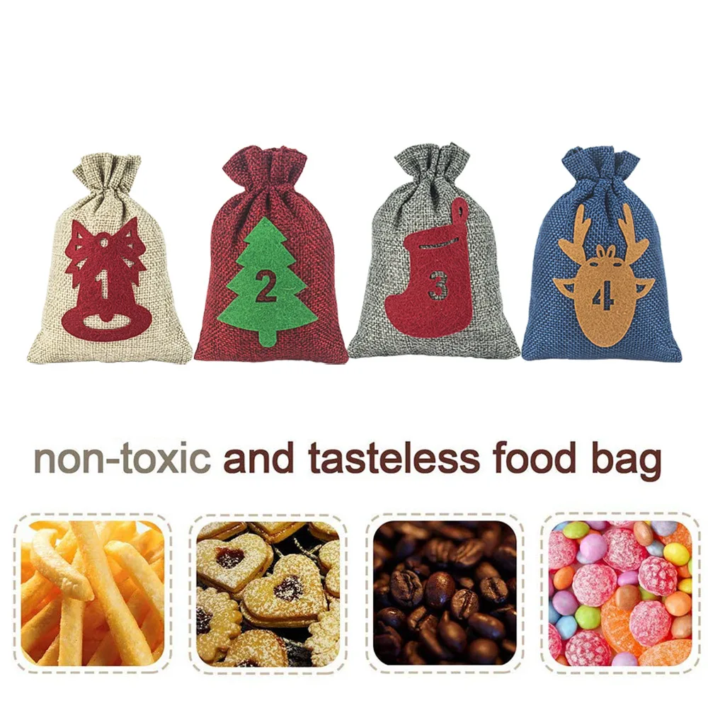 New Christmas jute burlap bag Christmas hanging countdown advent calendar bag