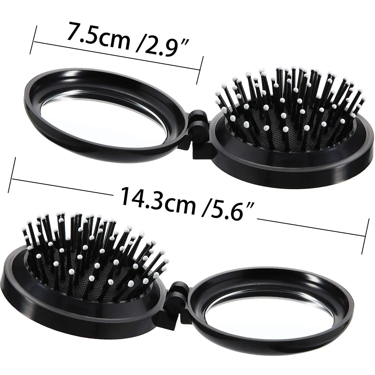 Round shape Plastic hair brush set with mirror low price folding pocket travel hair comb brush