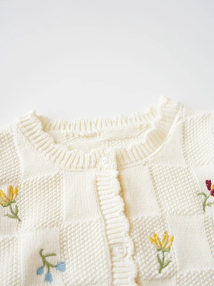 Fashion Autumn Winter 2024 Kids Baby Girl Sweater Floral White Cardigans for Toddler 3-8Years