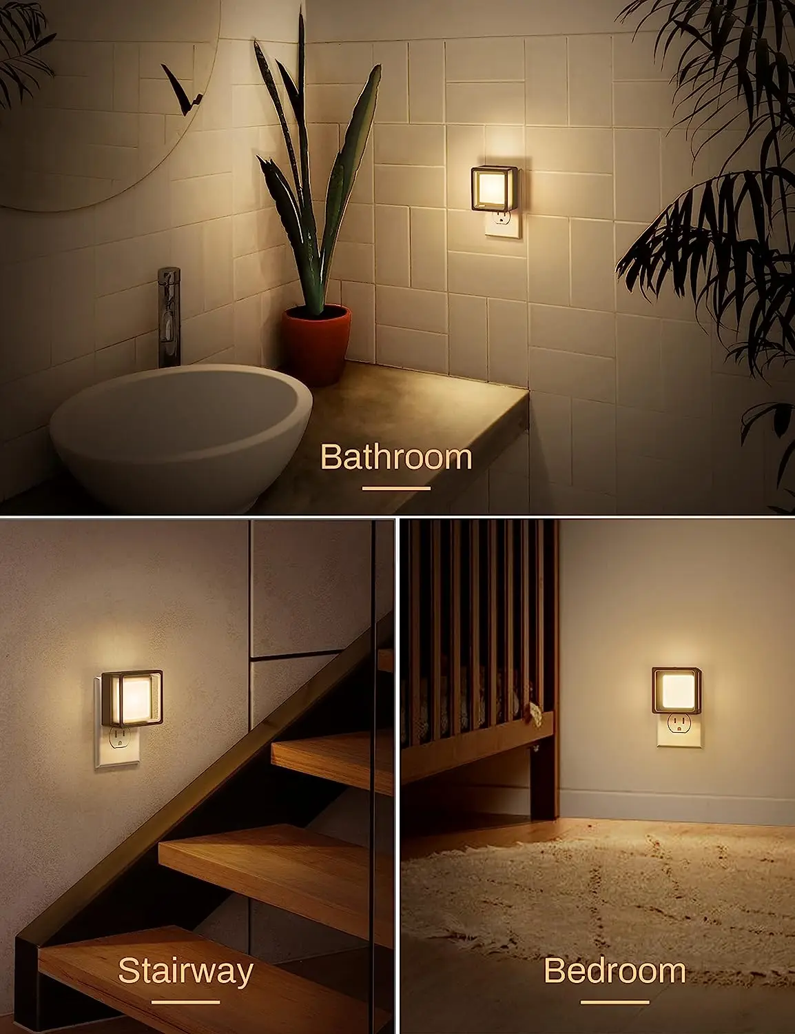 LOHAS 2024 Square Shape Warm White Light Sensor Night Light US EU UK Plug in Wall Led Mini Night Lamp for Bedroom Living Room