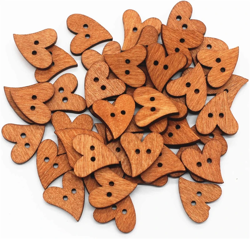 20Mm Wooden Heart 2 Hole Shirt Buttons Wooden Heart Buttons For Children