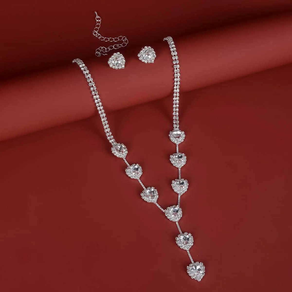 Top Quality Simple Style Crystal Heart Middle East Jewelry Set Wedding Accessories Elegant Necklace Earrings Bridal Jewelry Set