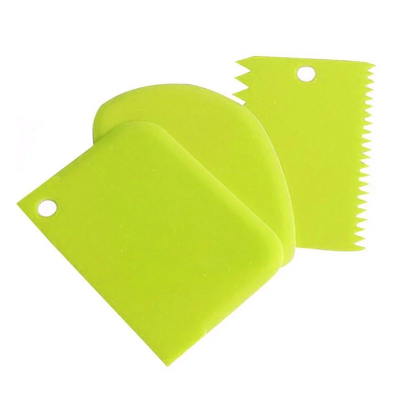 
3Pc Baking Pastry Tools Plastic Dough Knife Icing Fondant Scraper Decorating Plain Smooth Jagged Edge Spatulas Cutters Cake Tool 