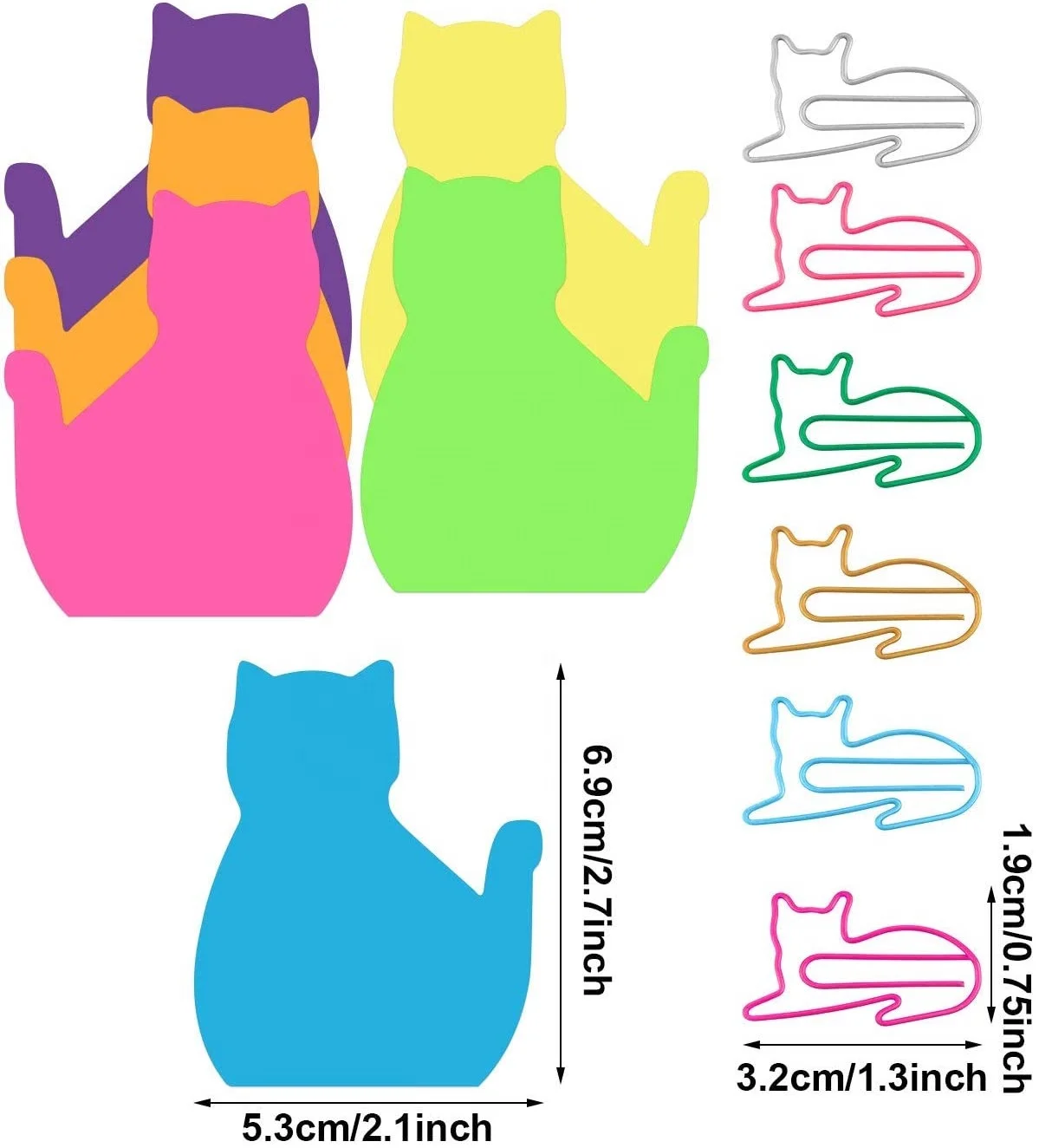 Cat Paper Clips and Silhouette Cat Shaped Sticky Notes Set Office Desk Accessories