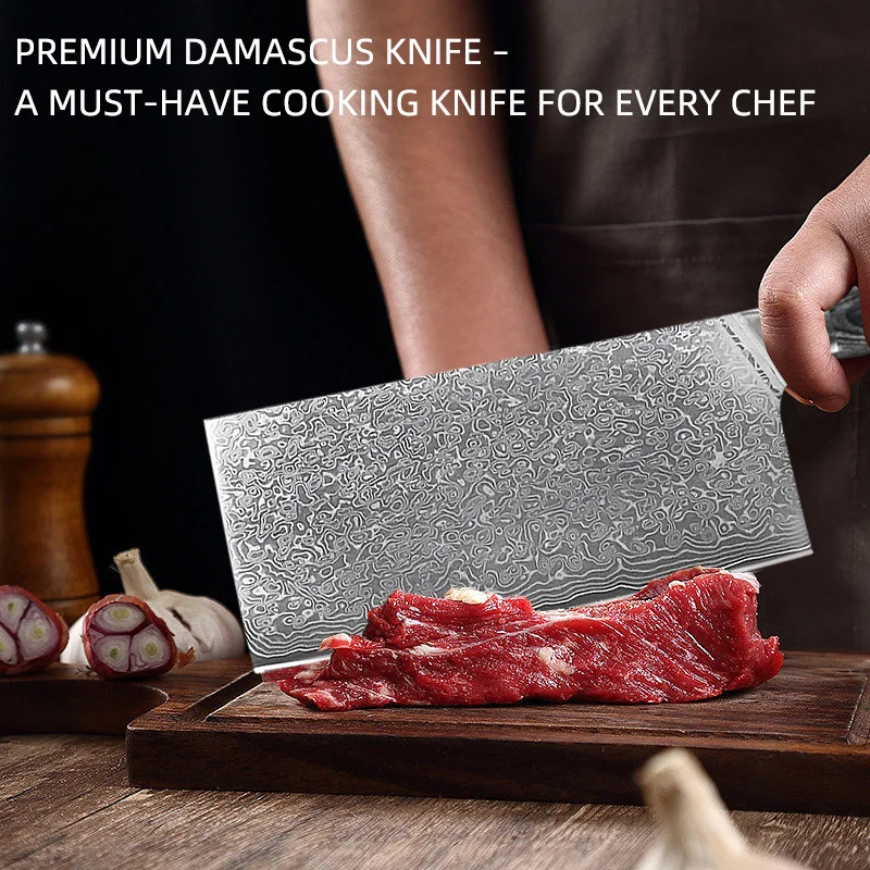 New West 67 Layers Damascus Steel Daily Cutting Kitchen Chopper Cleaver Knife With Pakka Wood Handle