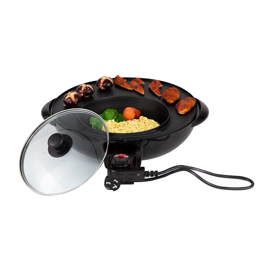 2 in 1 Electric Grill Hot Pot Multifunctional Smokeless Indoor BBQ Grill with Non-Stick Pan