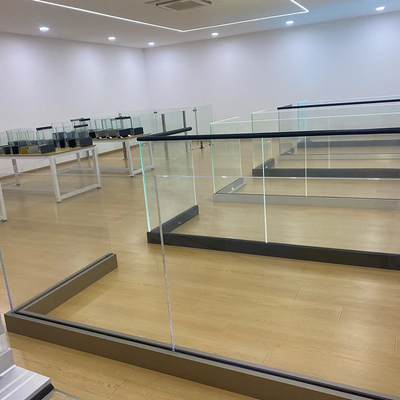 LED Glass railing hardware handrail aluminum Fantastic design frameless tempered balcony Impact glass railing system