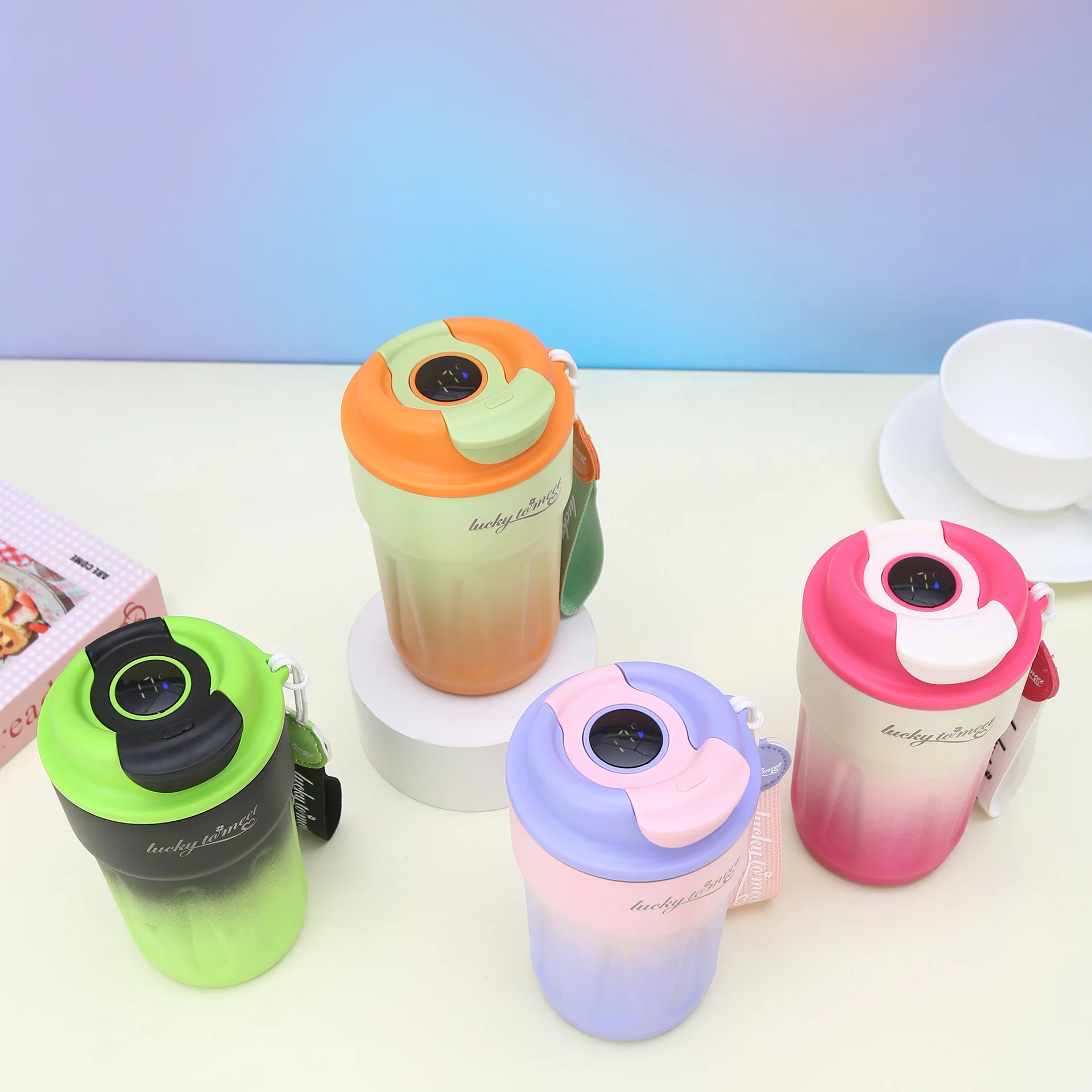 Temperature Display Led Smart Intelligent Reusable Coffee Cups With Lid Stainless Steel Leak-proof Insulated Tumbler Mug 420ml