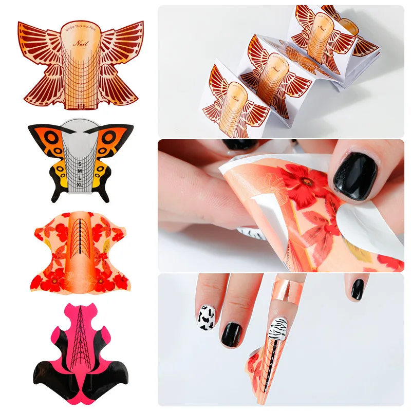 TSZS 500pcs Durable Square Extension Nail Forms Acrylic Nail Extension UV Gel Paper Butterfly Shaped Nail Form