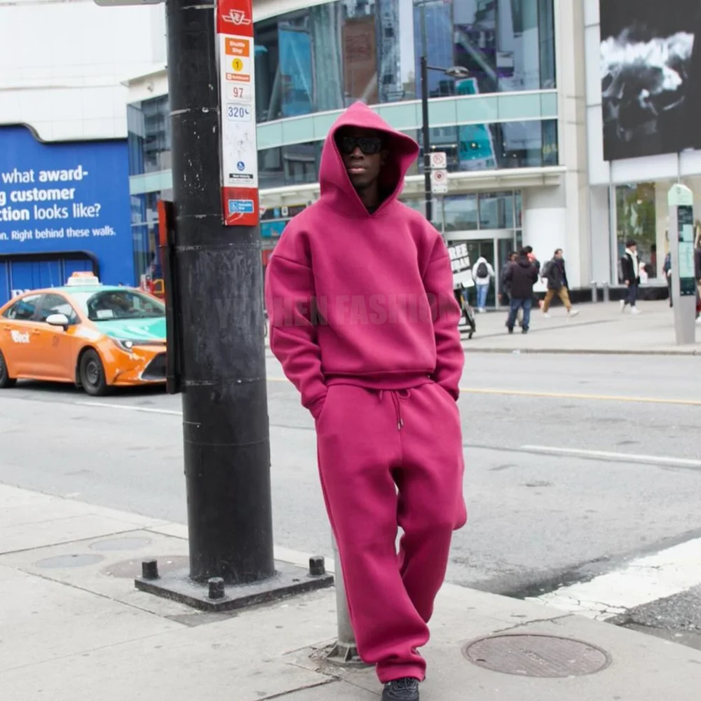 Custom logo streetwear 450g fleece cotton Sweatsuit Flared Sweatpants And Hoodie Set vintage Jogger suit plain Tracksuits