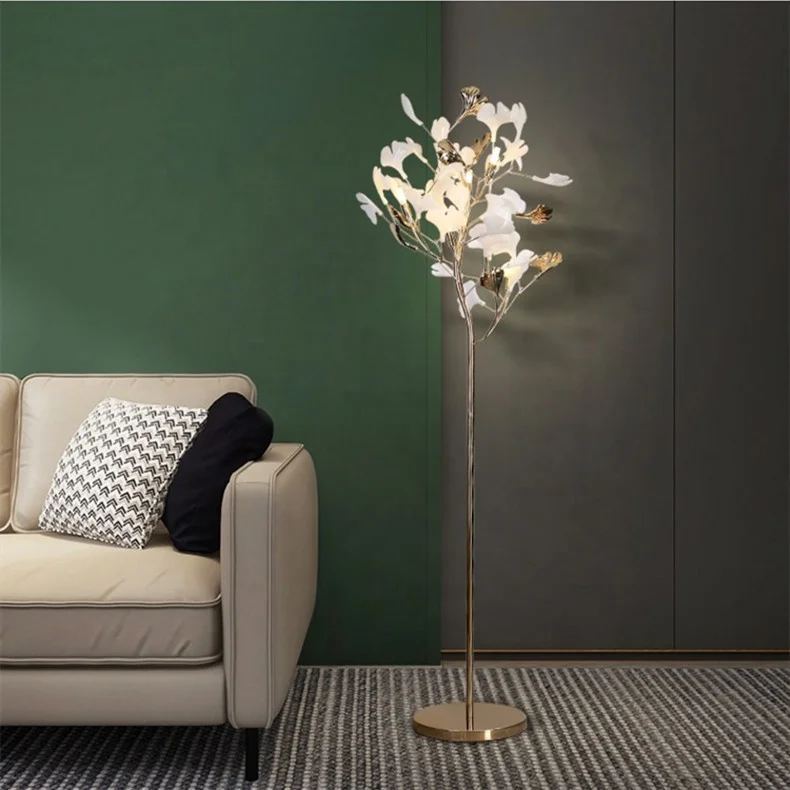 Modern art floor lamp branch ginkgo page standing lighting for home decoration led floor lamps