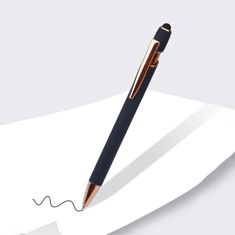 Promotional Business Aluminum Ballpoint Stylus Pen Metal Rose Gold Ballpoint Pens Touch Screens Rubber Ball point Pens