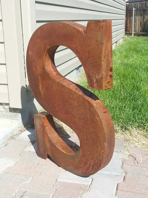 Laser cut outdoor large sculptural metal corten lettering for mail box