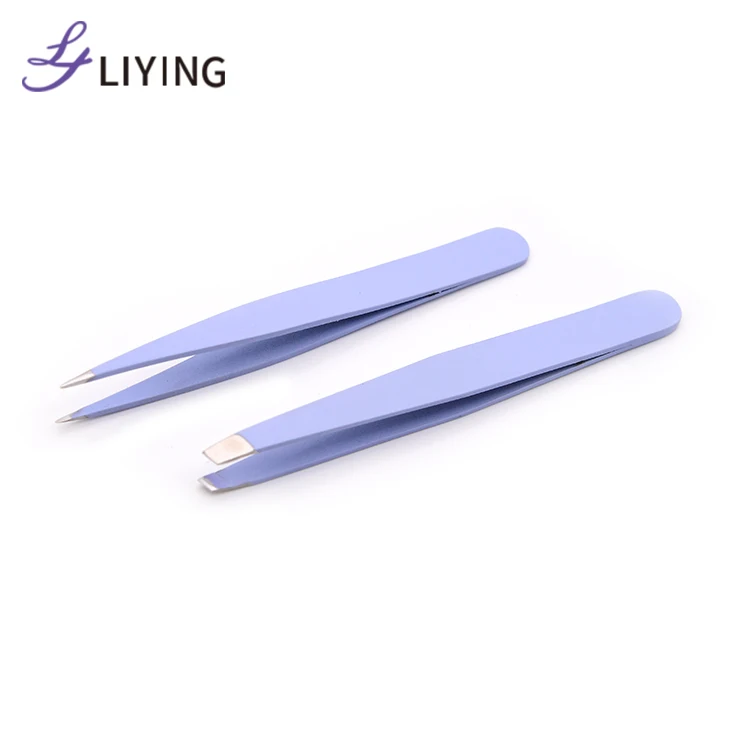 High Quality Customized Beauty Care Tool Stainless Steel Pointed Tip Slanted Eyebrow Eyelash Tweezers