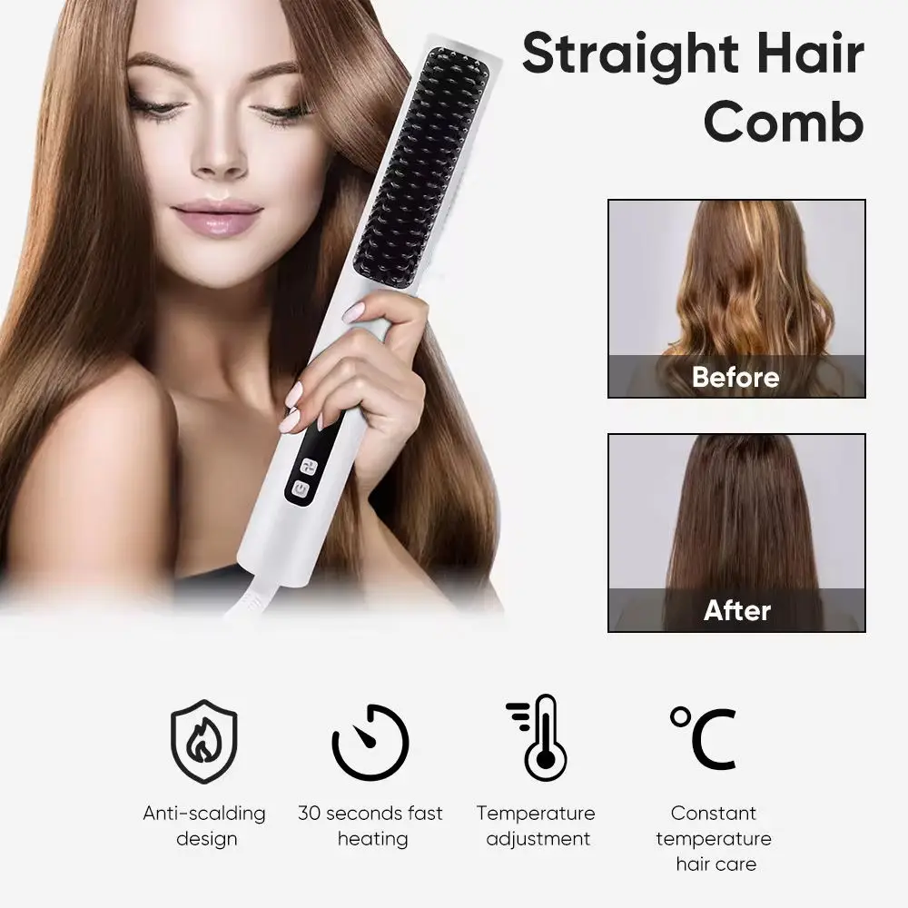 2 In 1 Straight Hair Comb Wireless Hair Straighten Oem Color Hair Straightener Comb Electric