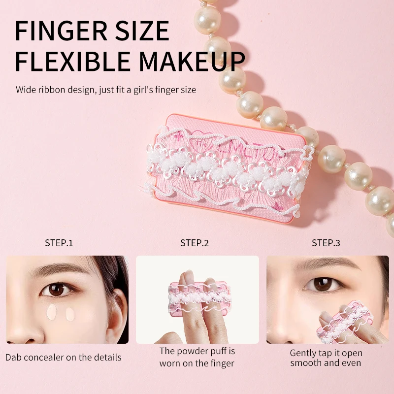 Private Label 2pcs Lace Pink Cosmetic Portable Puff blush Finger Air Cushion Puff Latex Free Finger Mini Makeup Sponge SY252