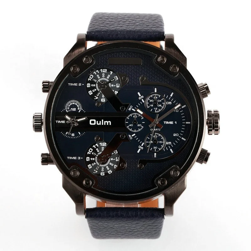 Oulm 3548 Mens Quartz Watches Top Brand Luxury Watch Leather Strap relogio masculino