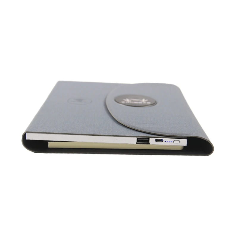 Eco-friendly promotional business gift  wireless charging notebook waterproof pu leather power bank notebook