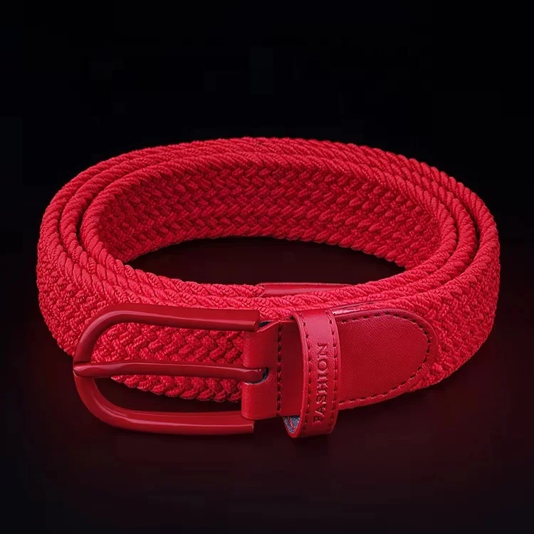IGM Custom Red Buckle No Pole Unisex Casual Knitted Fabric Woven Braided Women Elastic Stretch Belt