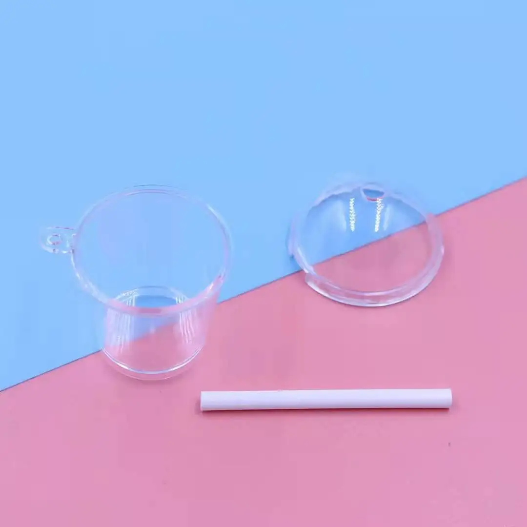 Simulation Mini Mudu Mousse Cup Pudding Ice Cream Sundae Cup DIY Cup Keyring Snow Globe Keychain With Straw