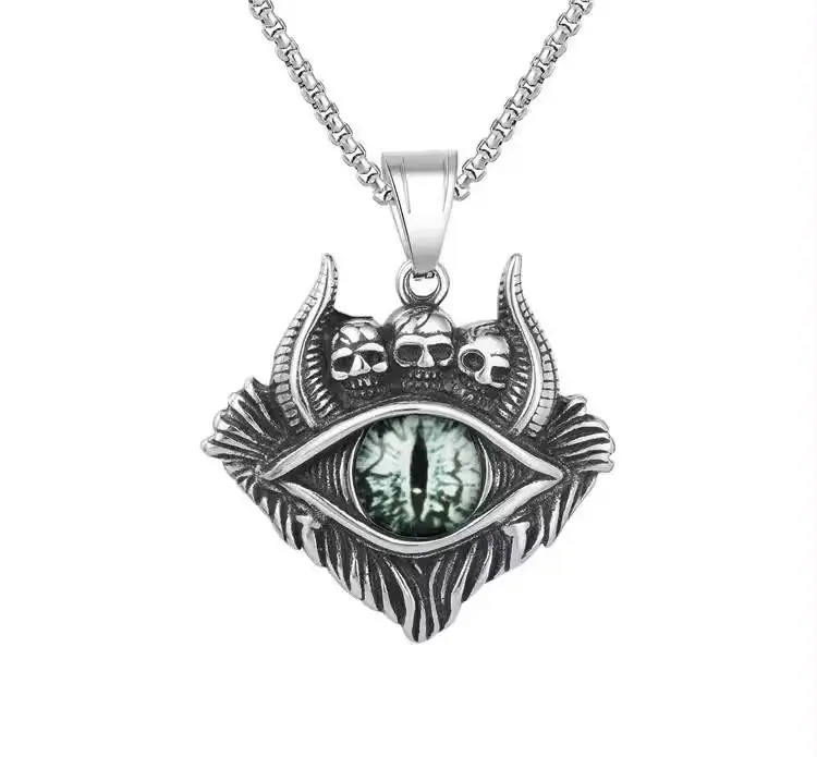 2024 Hot Sale Vintage Skull Pendant Eye Shape Stainless Steel Necklace For Men